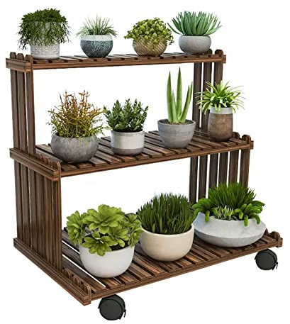 Escalera de Madera Soporte para Plantas Estantes de Flores de 3 Niveles Soporte para macetas para Interiores y Exteriores, Estante de Escalera para la Esquina del Patio del jardín, múltiples estantes