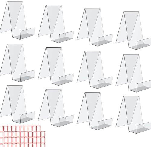 12 Packs Clear Book Display Stand, LOVECENTRAL Transparent Acrylic Book Stand, Book Stands for Display, Acrylic Bookshelf for Displaying Picture Albums, Books, Music Sheets, Notebooks, Artworks