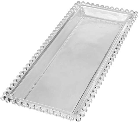 Beaded Glass Serving Platter - Bella Perle Serving Tray Vintage Style Frilled Edge Tray - Durable Glass Tableware Dinner Service Crockery Alfesco Dining Glassware