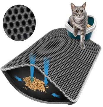 Katzenklo Matte 60x40CM, Katzenstreu Matte Doppelte Schichte Wasserdichte, Katzenmatte Katzenklo Bienenwabe, Matte Katzentoilette für Streu Kontrolle, Cat Litter Mat Grau, Katzenklomatte für toilette