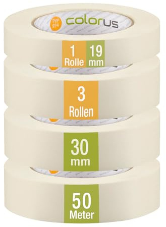 Colorus Profi Malerkrepp Feinkrepp Klebeband Flachkrepp 60° 50m Set 3x 30mm 1x 19mm
