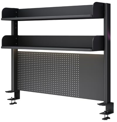 FPIGSHS Clamp On Desk Organizer Shelf, Desk Extender Pegboard Workstation,Computer Desk Accessories For Office, Privacy Panel For Gaming Desk,Clamp-on Desktop Shelving System (black 100cm)