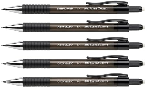 Faber-Castell 205204 - Druckbleistift Grip Matic schwarz, 5 Stück, Härtegrad B, Mine 0,5 mm, inkl. Radierer