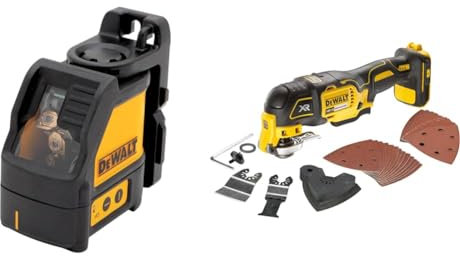 DEWALT 2-Way Self Levelling Ultra Bright Cross Line Red Laser DW088K & DCS355N-XJ Oscillating Multi-Tool 18V Li-Ion Cordless Brushless Battery Powered, Large