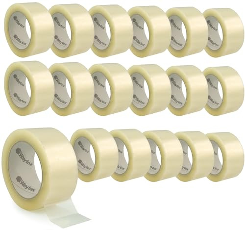 Waytex Pack de 18 rouleaux de Ruban Adhésif d'Emballage Pro TRANSPARENT 66m x 50mm, Silencieux, en Polypropylène épaisseur 50 microns