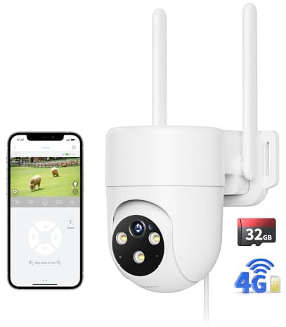 NUASI 4G LTE Überwachungskamera Aussen mit SIM Karte, 2K PTZ 360° IP Kamera Ohne WLAN Outdoor mit FarbNachtsicht, AI Personenerkennung und 2-Wege-Audio, IP66 Wasserdicht, 32GB