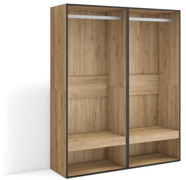 Skraut Home | Vestidor Abierto | Ropa, Zapatos, complementos | 120x145x35 cm | Dormitorio, habitación | Armario, Perchero | Estilo Moderno | Roble