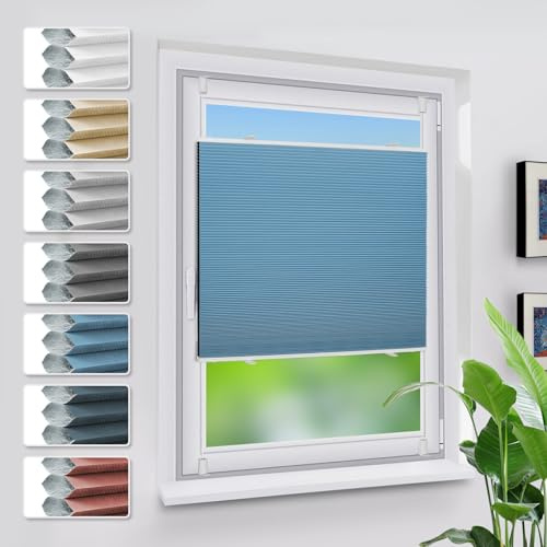 Grandekor Verdunklungsplissee Wabenplissee ohne Bohren Weiß-Himmelblau 50x120cm (BxH) Klemmfix Plissee ohne Bohren Verdunkelung Thermo Rollo Wärmedämmung, Privatsphäre - & Sonnenschutz