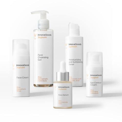 InnovaGoods® Set skincare, crema hidratante, contorno de ojos, sérum, gel limpiador, tónico, ingredientes naturales, hidrata, ilumina. todo tipo de piel