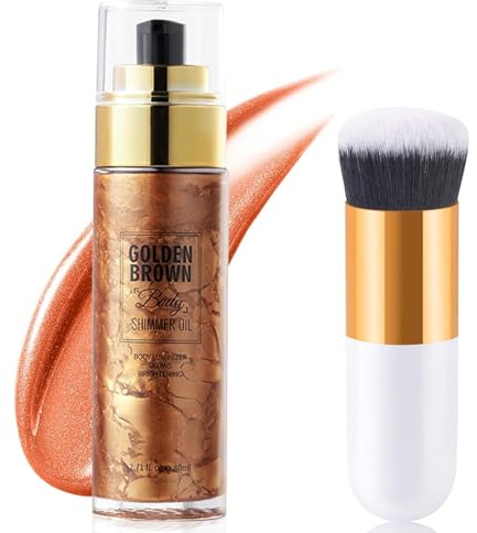 Body Highlighter Olja, Flytande Glitter Mögelolja, Naturlig Fukt Glow Skimmer Makeup (Guldbrun)
