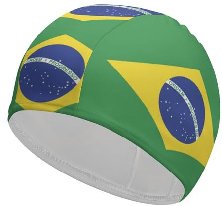 Cuffia Da Nuoto per Donne, Uomini, Adulti E Giovani - Cuffia Da Nuoto In Morbido Spandex Elastico Con Bandiera Brasiliana - Cuffia Da Bagno per Capelli Lunghi E Corti per Spiaggia, Piscina, Brasile