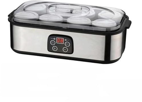 Máquina para Hacer Yogur Probiótico, Yogurtera de Acero Inoxidable con Temperatura y Temporizador Ajustables, Yogurtera Automática Digital con Pantalla LCD, 8 Tarros y Filtro para Yogur