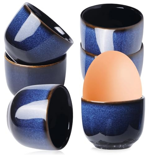 GOMETY Lot de 6 coquetiers en porcelaine, pour le camping, le camping, la vaisselle, les couverts de cuisine, passent au lave-vaisselle, pour chaque table de petit-déjeuner, œufs durs et mous