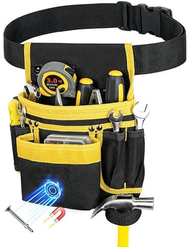 Ceinture Porte Outils Réglable, Sacoche Outils avec 12/28 Poches, Ceinture Bricolage Magnétique et Amovible avec Porte-Marteau pour Électriciens, Charpentiers, Constructeurs, Bricolage