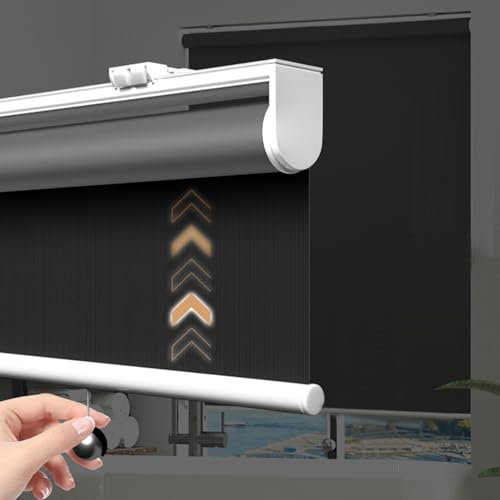 Store à rouleau électrique pour fenêtres - Store à ressort automatique pour bureau et salon - Intimité et isolation - Gris foncé - Taille personnalisée (75 cm x 250 cm) - Rideau occultant