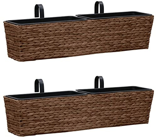 HaoChrymec Set di 2 Fioriere in Giacinto d'Acqua, con 4 Vasi Interni Rimovibili, Design Naturale Marrone per Piante e Fiori, Ideale per Interni