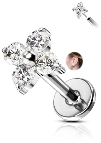 CM Crareesi Mania helix örhänge stud titan labret läppstift tragus framåt broskörhänge snäcka piercing smycken platt baksida trådlösa helix smycken för kvinnor 6 8 mm, 16G8MM, Kubisk Zirkonia