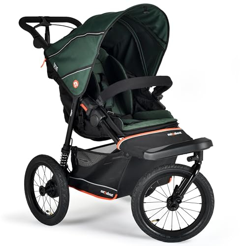 Out'n'About Nipper V6 Plus Certified Running Pushchair with Raincover, Lightweight All-Terrain 3 Wheel Jogging Buggy, 14” Air Tyres, One Hand Compact Fold Stroller, Newborn to 4yrs (Sycamore Green)