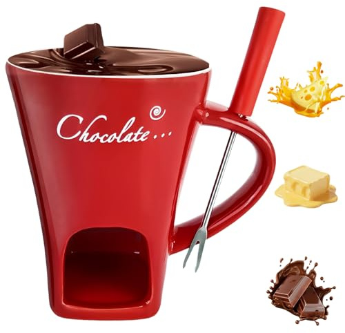 Audasi Chocolate Fondue Mug, Chocolate Melting Cup Ceramic Fondue Mugs with Fork Ceramic Cheese Melting Cup Butter Warmer Pot for Home Candy Snack Caramel Party Birthday Wedding