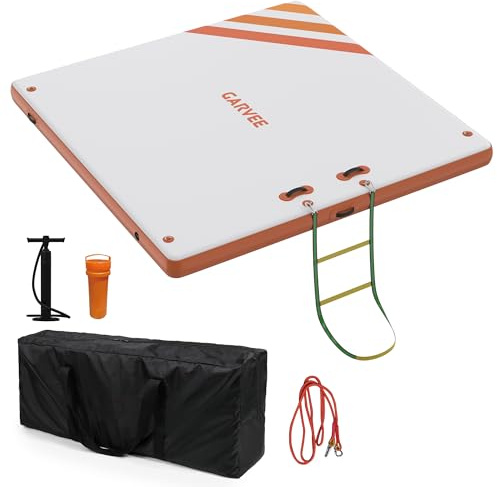 Crevyteg Plateforme flottante gonflable antidérapante 3×3m – île de baignade solide en PVC – idéale pour adultes, piscine, lac, plage, mer, sports nautiques – avec sac de transport et échelle – taille