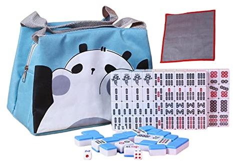 WOVEBIUS Chinese Mahjong Game Set with 144 Tiles,Dice for Boys and Girls Adults Blue,26mm