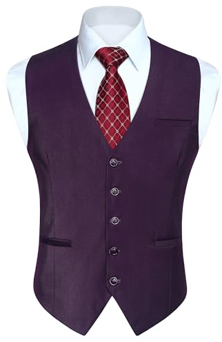Enlision väst för män formella enkla västar bröllop enfärgad smoking väst affärskostym väst med fickor XS-4XL, Lila, 3XL