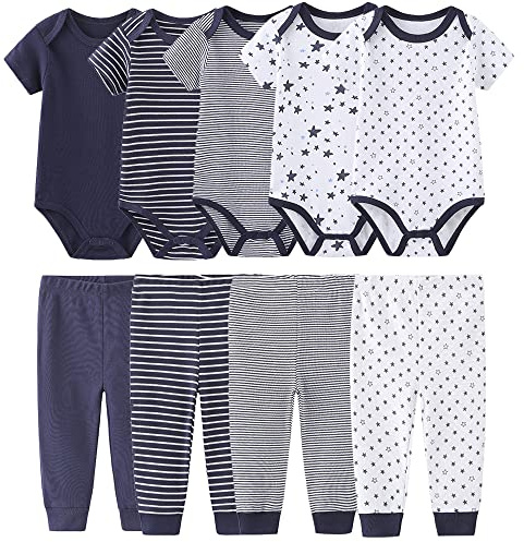MAMIMAKA Baby Bodysuits Baby Pants Trousers Baby Clothes Short Sleeve Bodysuits One-Piece for Baby Boys and Girls