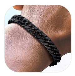 Richsteel Stainless Steel Cuban Link Beacelet for Men, Black Bracelets for Men 8mm Width 8.2 Inch Length Black Chain Wrist Bracelets Fashion Accessories Jewelry Gifts
