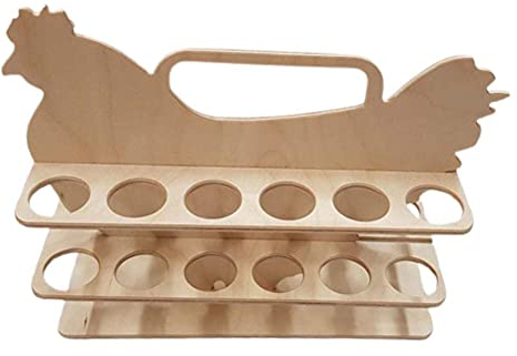 Chiyyak Récipient à œufs en bois, plateau à œufs en bois en forme de poule, porte-œufs portable, organisateur de rangement pour la décoration de la cuisine à la maison, cuisine, 12 œufs