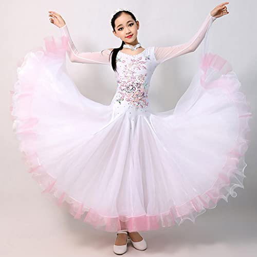 Utsökta standard balsalsklänningar för barn broderi valsklänningar Modern Tango Performance High-end Great tyll swing dansdräkt,White,XXL