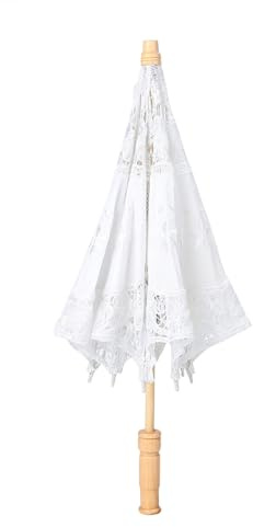 Handgjorda Bröllopsspets Blommor Broderi Parasoll, Brudbroderi Sidentyg Parasoll, Fotografi Dekoration Paraply för Bröllop Dekoration, Foto Rekvisita(L-Vit)