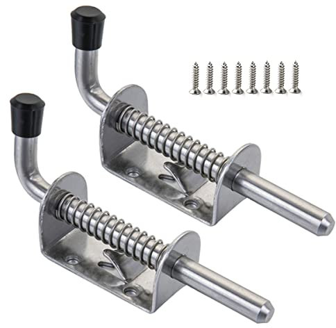 AYSUM 5 Inch/128mm Spring Latch Pin Stainless Steel Barrel Bolt Spring Loaded Locking Latch for Trailer Gate, Barn Door, Garage, Shed 2-Pack (Screws Included)