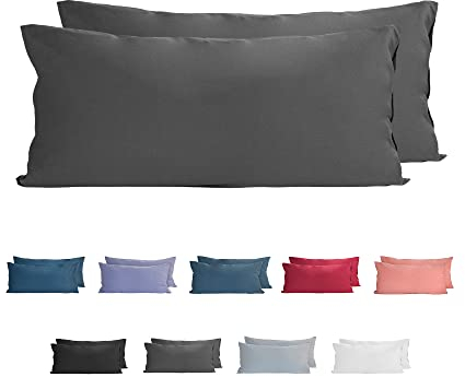Komfortec 100% Baumwolle Kissenbezüge 2er Set 40x80 cm, Superweicher Premium Jersey Kopfkissenbezug 150 g/m², Kissenhülle, Anthrazit