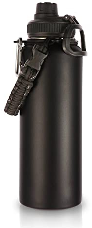 Volhoply 1200ml isolerade vattenflaskor Paracord Handle,Stainless Steel Sports Bottle med Spout Lid,Double Walled Travel Water med bred mun,återanvändbar vattenkanna(Svart,1 Set)