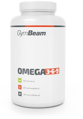 GymBeam Omega 3 6 9 mit Vitamin E angereichert, pro Tagesdosis Fischöl 800 mg, erhält Fisch-, Leinsamen- und Sonnenblumenöl, Leinöl-Kapseln, komplexe Quelle von Omega-3, Omega 6 und Omega 9 (240 caps)