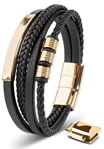 SERASAR Lederarmband für Männer 20cm Gold Herren Armband Leder Armreif Lederband Herrenarmreif Armschmuck Schmuck Herrenschmuck Armkette Flecht Wickelarmband Kette