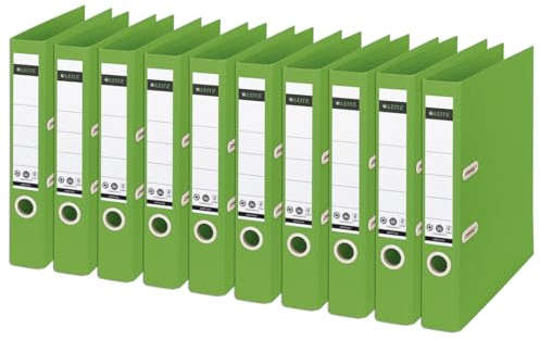 Leitz Recycle Qualitäts-Ordner 180° A4, 10er Pack, 5 cm Rückenbreite, Für 350 Blatt, 100 % recycelbares PP und recycelter Karton, Umweltfreundlich, Recycle Serie, Grün, 10190055