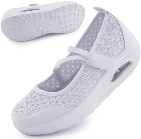Git-up Damen Walking Schuhe mit Klettverschluss Atmungsaktives Vermascht Krankenschwester Schuhe Leichtes Memory Schaum Luftkissen Sneaker, Pailletten-Weiß 38