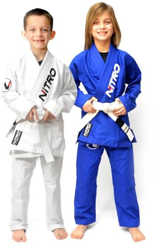 Nitro Fight Wear - Kids Evolution Brazilian Jiu Jitsu Gi | Lightweight 380gsm | IBJJF Approved Kids BJJ Gi (White, M2)