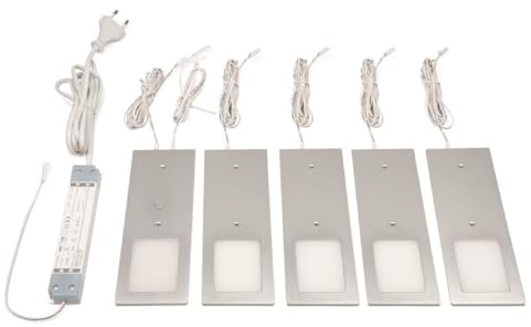 L&S Unterbauleuchte Küche LED Schrankbeleuchtung 5 Stück Neutralweiß Touch-Dimmfunktion aluminiumfarben, 5995449