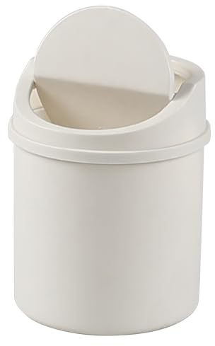 Xyskin Mini Desktop Trash Can with Swing-Top Lid, Small Waste Garbage Basket Bin for Desk, White