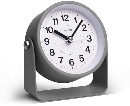 Analog Alarm Clock, Silent Non-Ticking Quartz Movement, Battery-Operated with Snooze & On-Demand Light, Easy to Set Gentle Wake Bedside Desk Clock, Ideal for Home, Travel, Office (Gray)