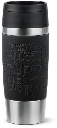 Emsa Dein Name auf dem Trinkbecher N20202 Travel Mug Classic 0,36 Liter, neuer Komfort-Schraubverschluss, Edelstahl, 100% dicht, 360°-Trinköffnung, Schwarz