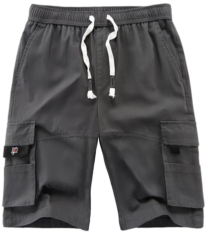 APTRO Cargo shorts för män strid vardaglig bomull elastisk midja shorts med flera fickor arbetskläder CG01, Mörkgrått, 4XL