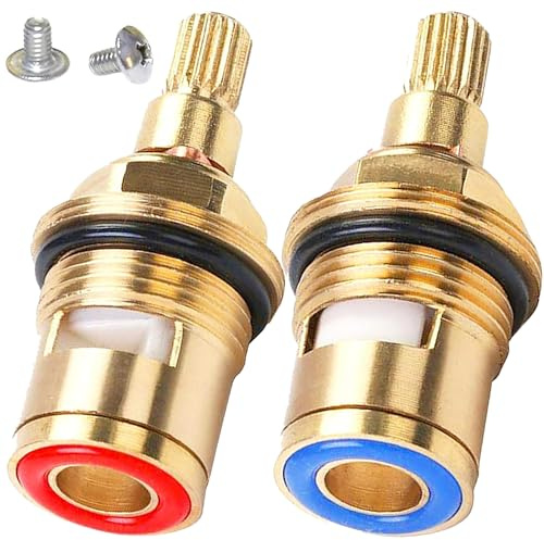 XFLYP Nucleo Valvola Rubinetto Ceramica Ottone, Coppia Valvole di Ricambio Acqua Calda e Fredda Ricambio Rubinetto in Ottone Rubinetto Valvola a Quarto di Giro G1 / 2 (1 Paio Caldo e Freddo)