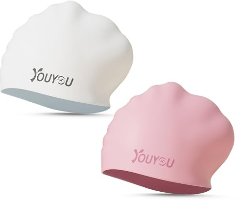 2 Pack Silicone Swimming Caps for Long Hair, Large Waterproof Swimming Caps for Women Men Adults with Thick or Curly Hair, Comfortable 3D Bathing Caps