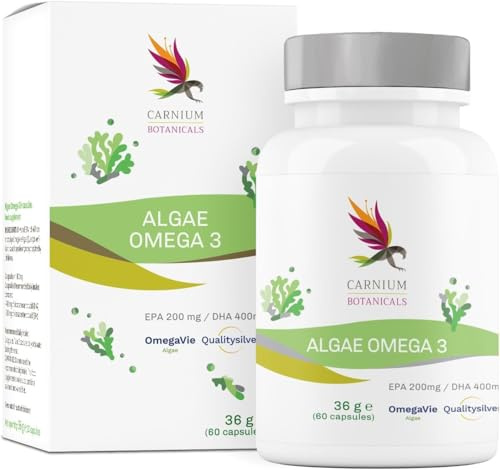 Carnium Botanicals Algae Omega 3 – Omega 3 capsulas veganas de algas marinas – EPA y DHA alta dosis – Aceite de algas sostenible – 60 cápsulas