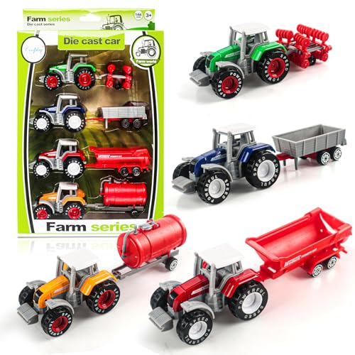 Phlognfy Tracteur pour enfants, jouet tracteur, vert, jaune, bleu, rouge, cabine amovible, pour enfants à partir de 4 ans, pour jouer en intérieur et en extérieur