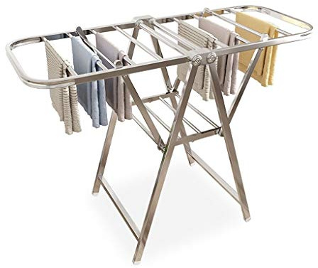 Stendibiancheria pieghevole in acciaio inox resistente con ali, stendibiancheria pieghevole con spazio di asciugatura di 134 cm, asciugatrice ad aria multifunzionale