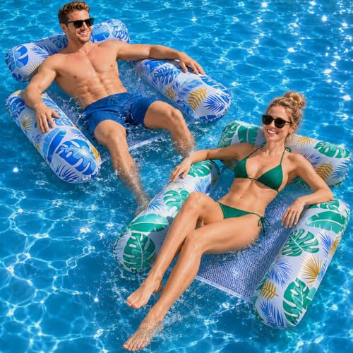 Pool Inflatables, 4 In 1 Inflatable Pool Floats Hammock, Swimming Inflatable Tanning Pool Toys Chair Water Hammock for Mattresses Seat Floating Mattress (2 Pack)